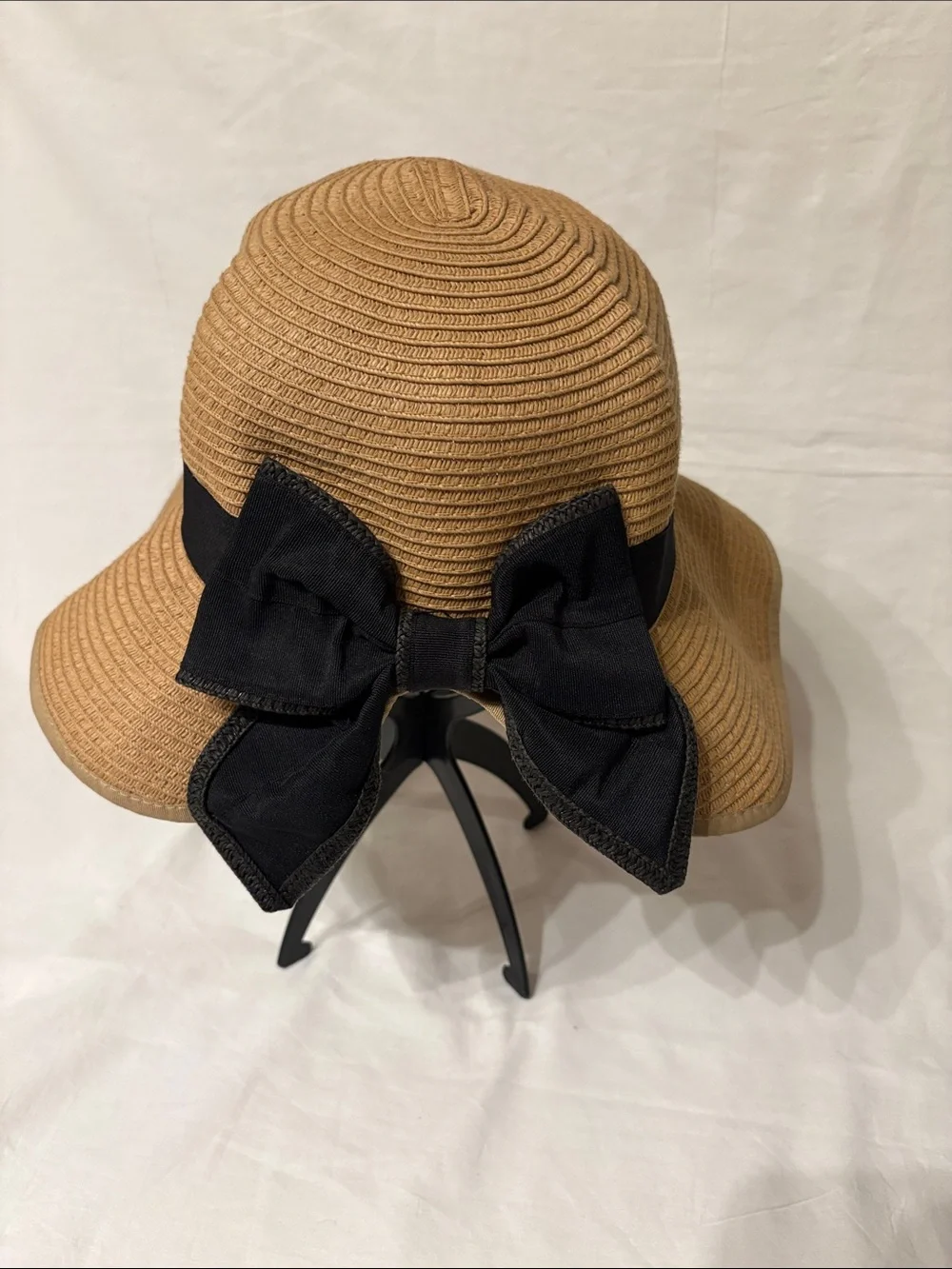LC Lauren Conrad Tan Straw Sun Hat with Black Ribbon Bow